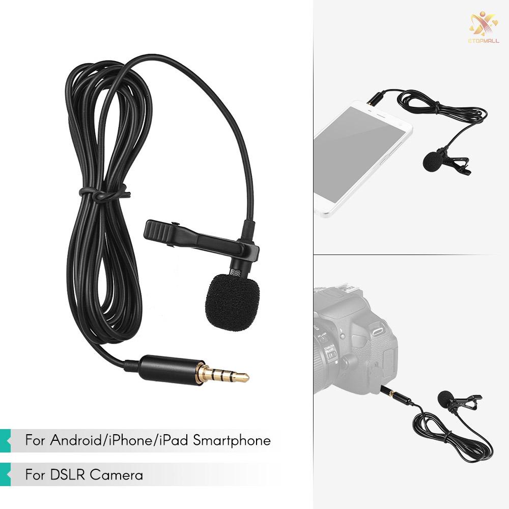 ET Andoer EY-510A Mini Portable Clip-on Lapel Lavalier Condenser Mic Wired Microphone for  iPad Android Smartphone DSLR Camera Computer PC Laptop