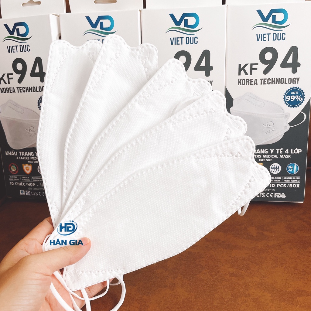 Khẩu trang KF94 Việt Đức - Hộp 10 cái (trắng - xám)
