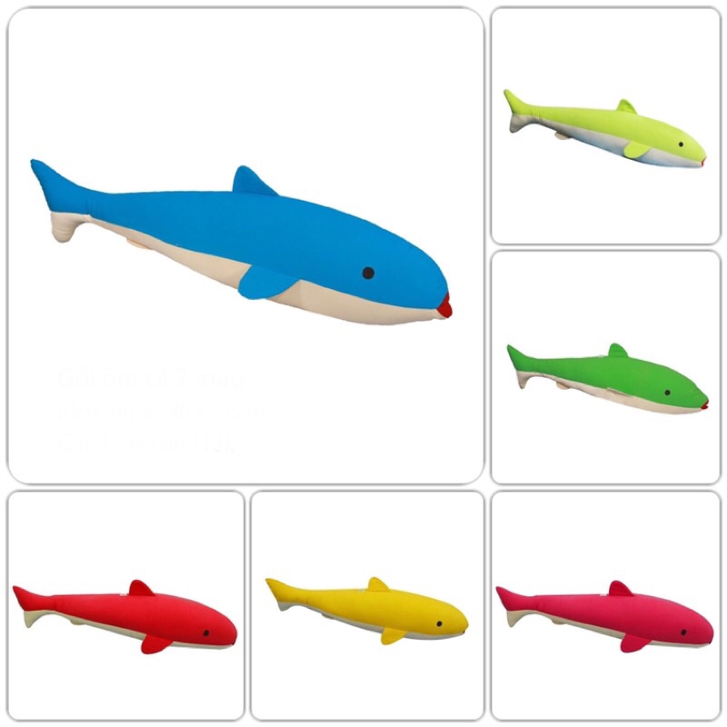 Gối ôm hometex hình cá 7 màu, thú nhồi bông, gối ôm cho trẻ em KT 80x25