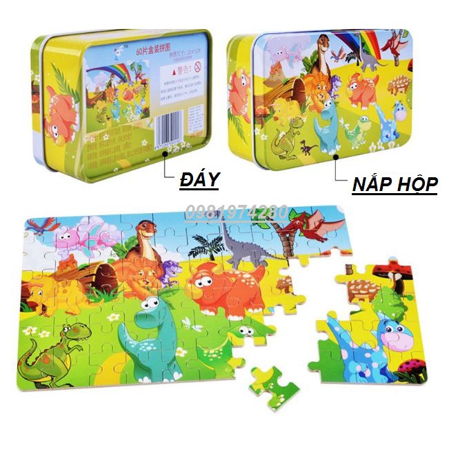 Ghép hình puzzle 60 mảnh hộp sắt nhiều mẫu