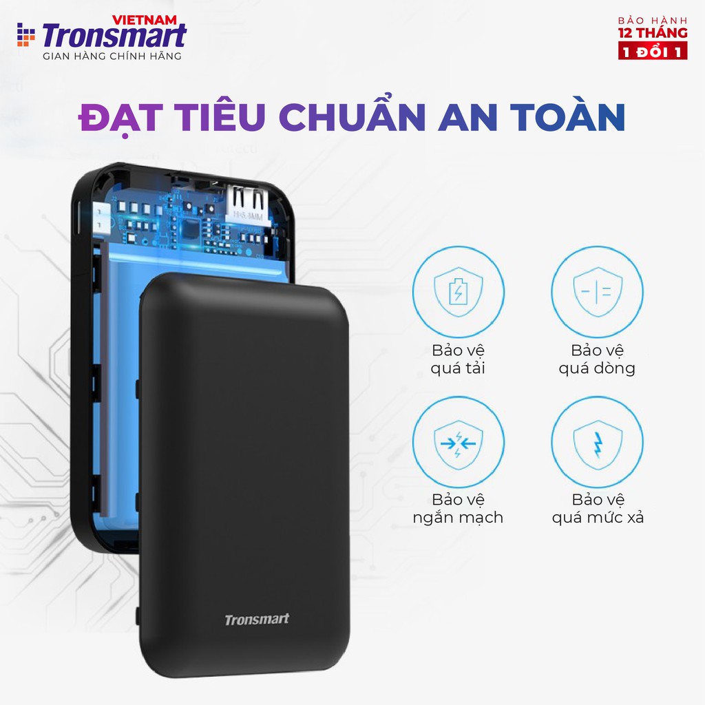 Sạc dự phòng 10000mAh Tronsmart PB10 Sạc nhanh Led hiển thị PIN - Hàng chính hãng - Bảo hành 12 tháng 1 đổi 1