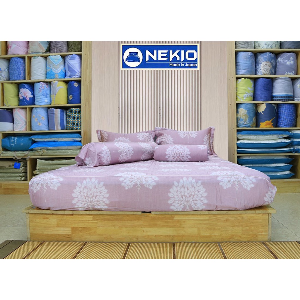 Bộ chăn ga gối Lụa Protencel Nekio Nhật Bản Đuôi Công Tím