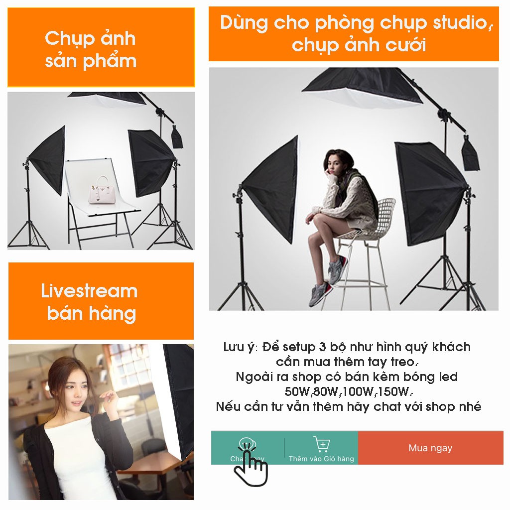 GIÁ SỈ  Bộ KIT SOFTBOX studio chụp ảnh, quay phim, Livestream chuyên nghiệp, chân cao 2m softbox 50x70cm