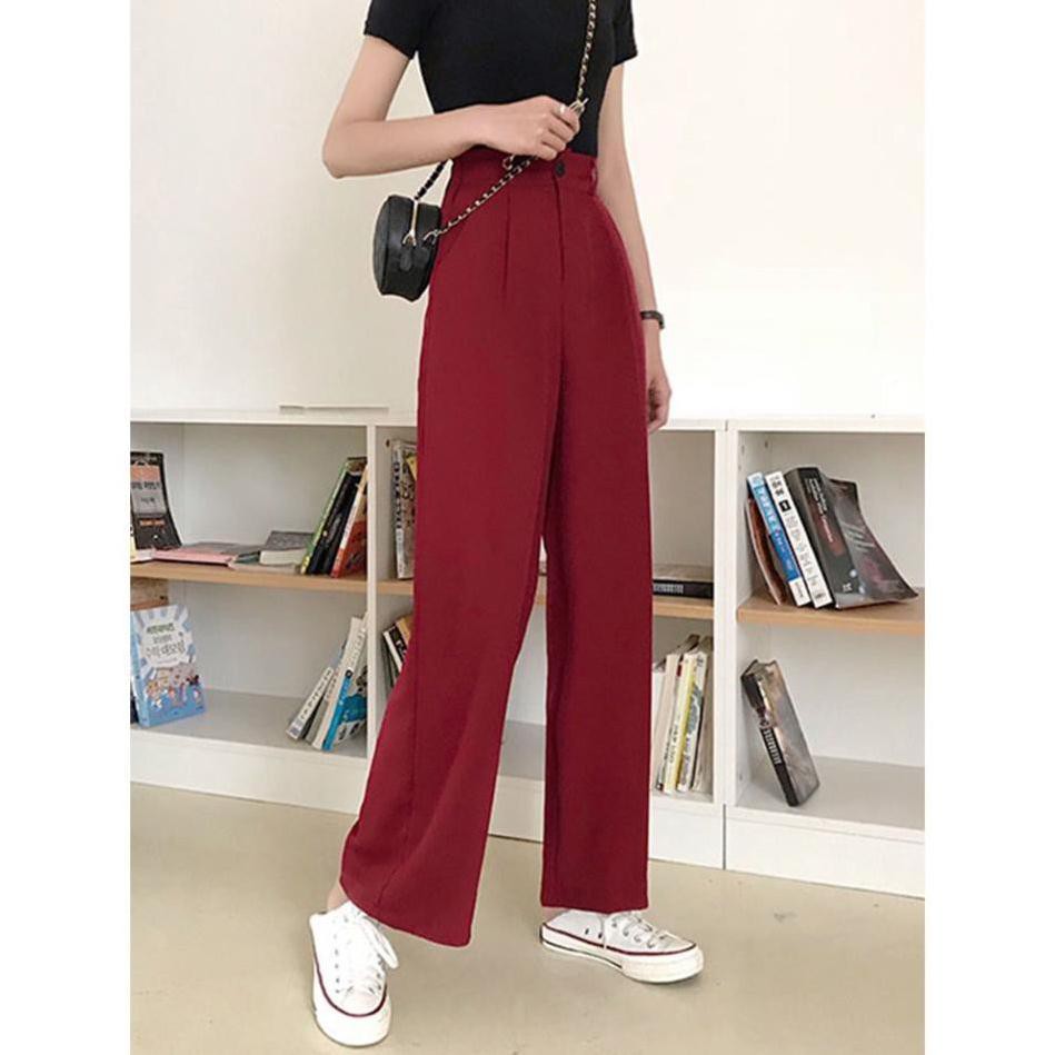 Quần Tây Lưng Cao Eo Thun Hàn Quốc Quần Tây Nữ Ống Rộng Cạp Cao Form Rộng Kiểu Dáng Đẹp Ulzzang