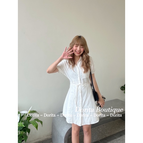 Váy sơ mi đũi trắng buộc, Đầm sơ mi CUT OUT lưng Hàn Quốc | BigBuy360 - bigbuy360.vn