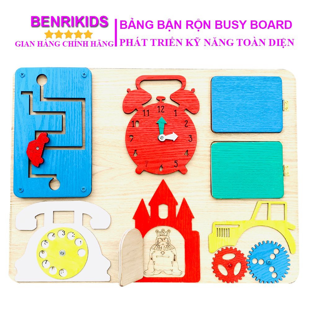 Đồ Chơi Gỗ- Bảng Bận Rộn Busy Board Lâu Đài Bằng Gỗ Benrikids Có Sơn Màu Bắt Mắt