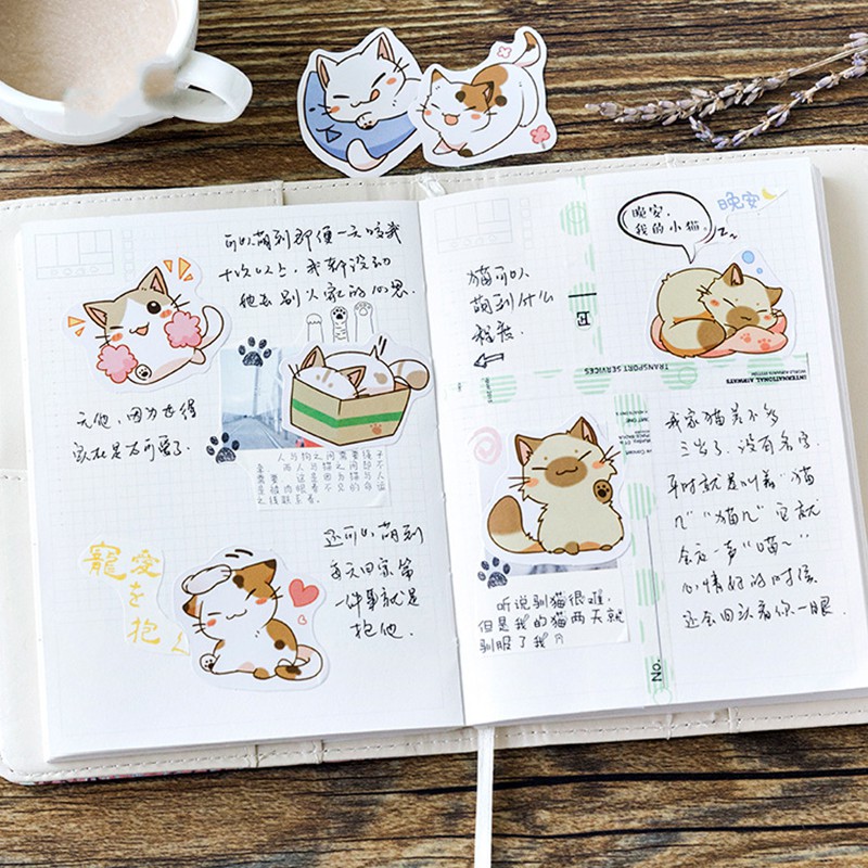 Set 45 miếng sticker mini hình mèo con dán trang trí xinh xắn cho trẻ em A6422