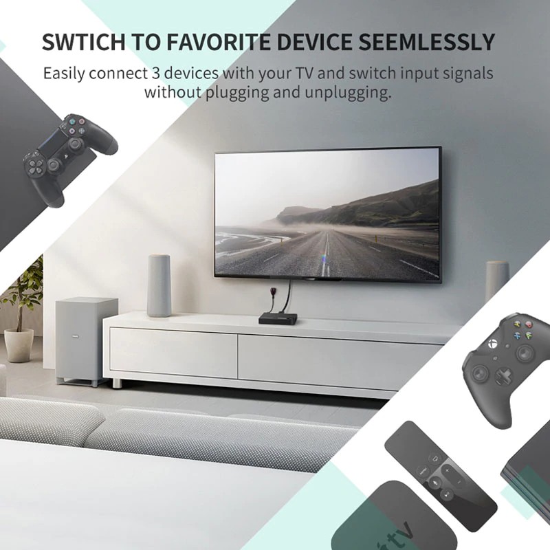 Bộ chuyển HDMI 3 × 1 Ugreen 40234 4K ngõ ra 3 trong 1 cho PC Laptop XBOX 360 PS3/4 Nintendo