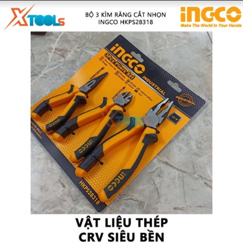 Bộ 3 kìm đa năng INGCO - TOTAL Kềm cắt, kềm răng điện, kềm mũi nhọn thép CrV siêu cứng bền cắt kẹp tuốt dây điện cáp kẽm