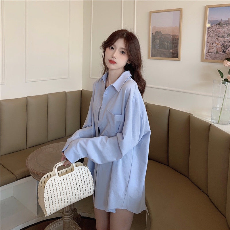 MỚI Áo sơ mi tay dài dáng rộng phong cách retro Hàn Quốc
