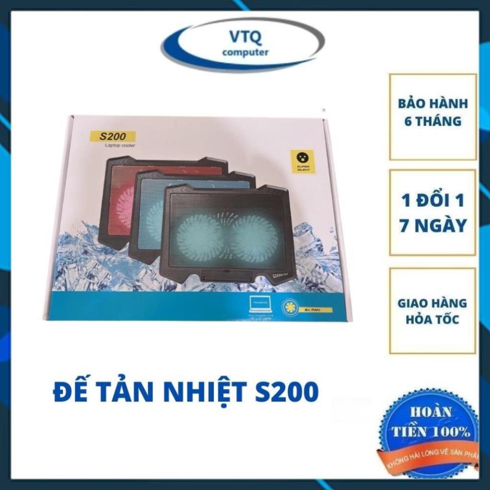 Đế tản nhiệt laptop Cooler Pad S200 - 2 Fan có đèn led - Đế Nâng Laptop 17 Inch Trở Xuống - Full Box, Hàng chính hãng