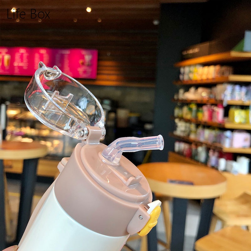 Bình Nước Giữ Nhiệt Mini Có Ống Hút Phong Cách Hàn Quốc Độc Đáo Cho Nữ