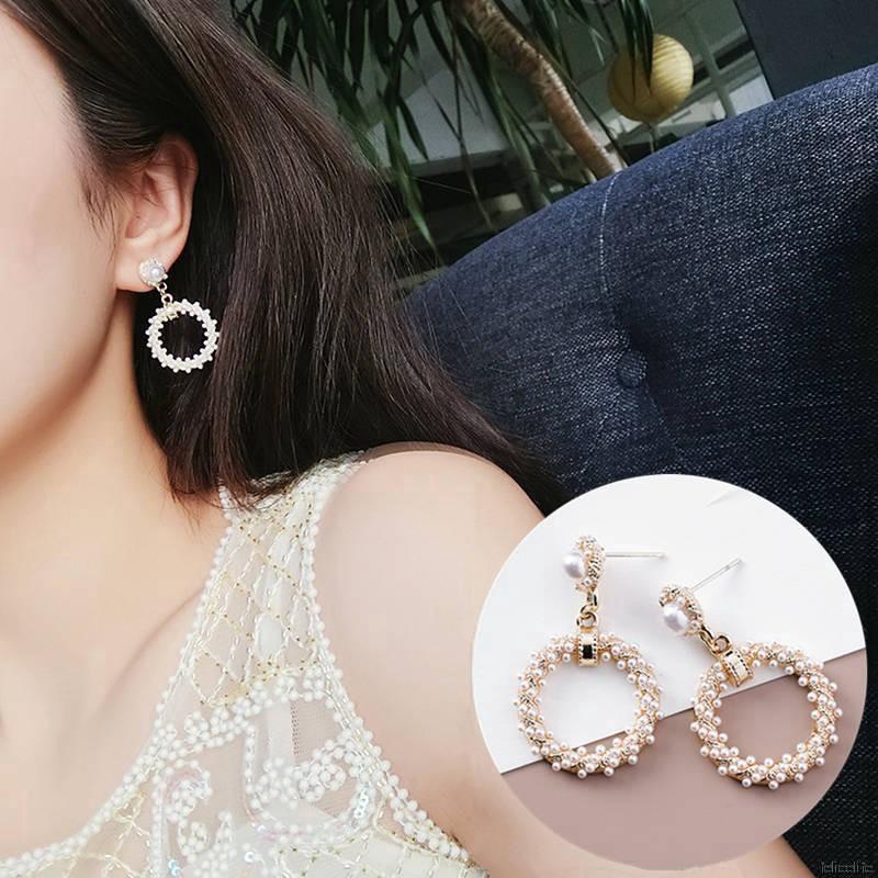 Khuyên tai đính ngọc trai nhân tạo phong cách Hàn Quốc