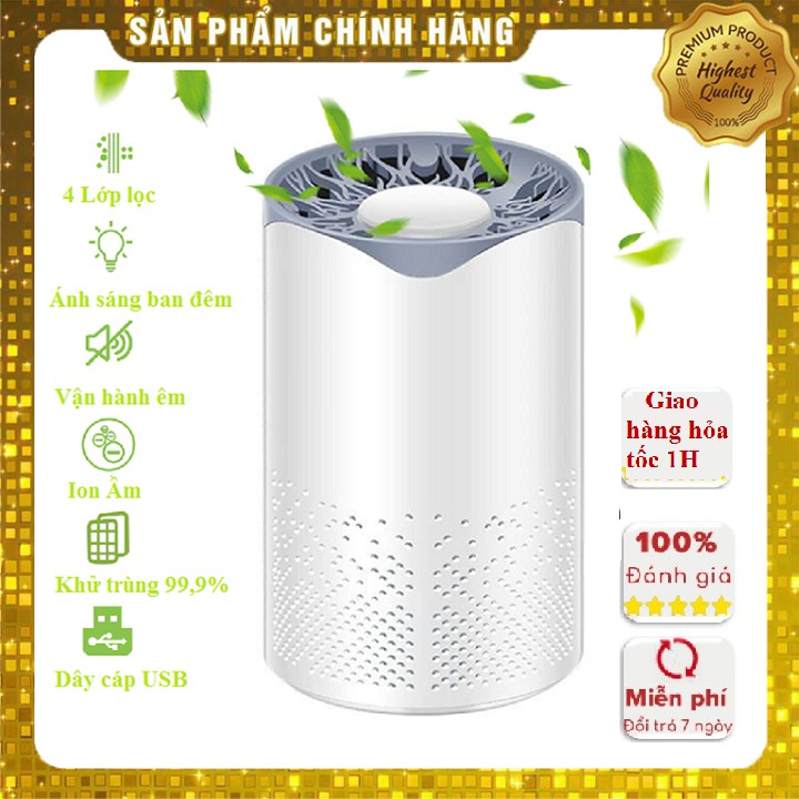 Máy lọc không khí mini để bàn lọc bụi mịn có led UV khử khuẩn khử mùi trong phòng Air Purifier UV Led-0128 - Có bảo hành