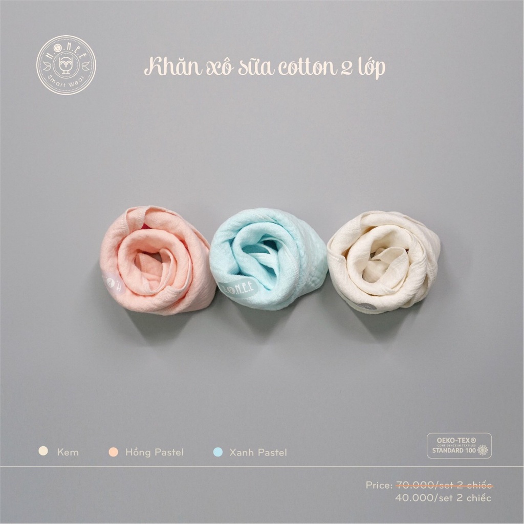 Set 2 khăn sữa xô cotton cho bé Hrnee 30x30cm, khăn sữa 2 lớp cho bé sơ sinh - Monnie Kids