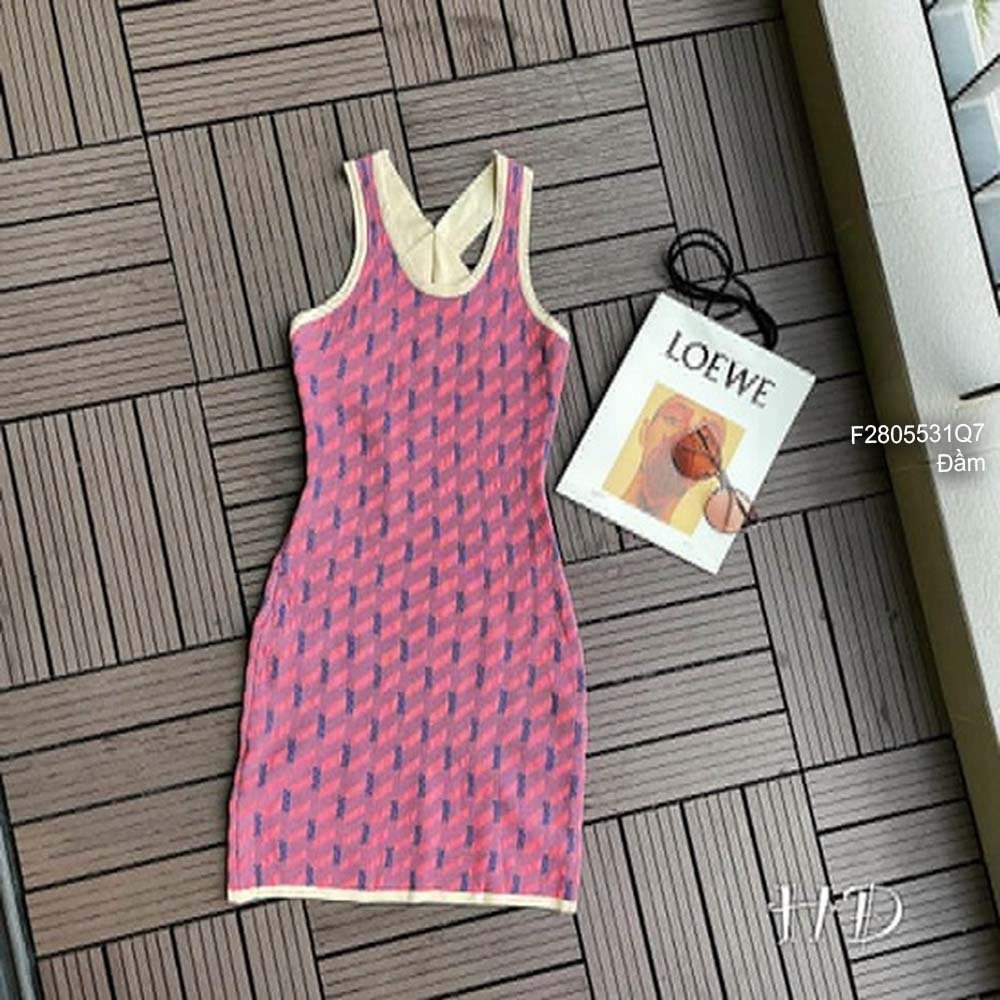 Đầm ôm body len họa tiết sát nách đan dây chéo lưng hàng QC!