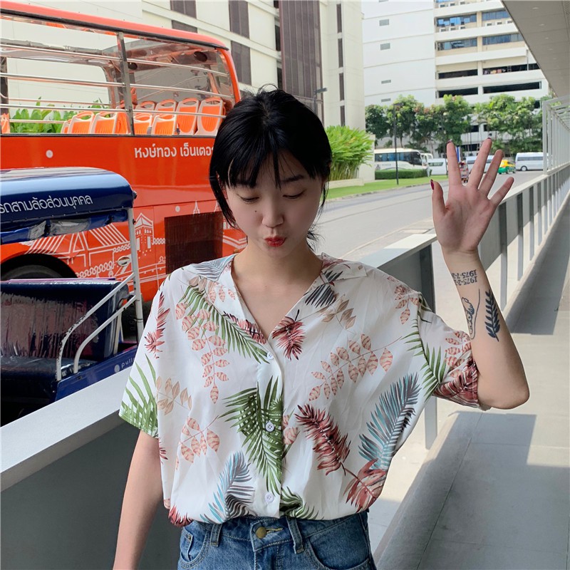 IELGY Áo Sơ Mi Tay Ngắn Phong Cách Hawaii Dành Cho Nữ