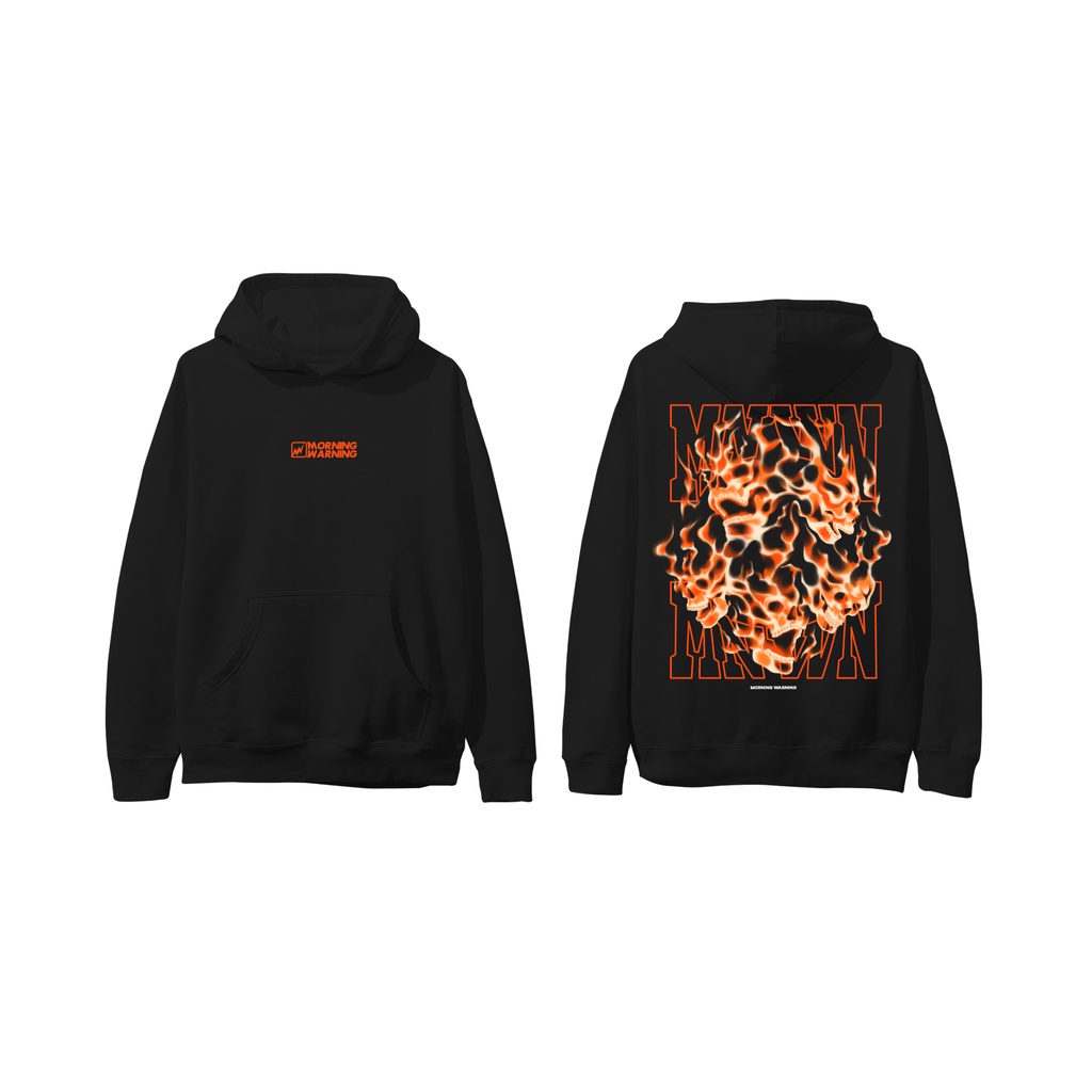 Áo Hoodie Morning Warning Flame Skull - Orange