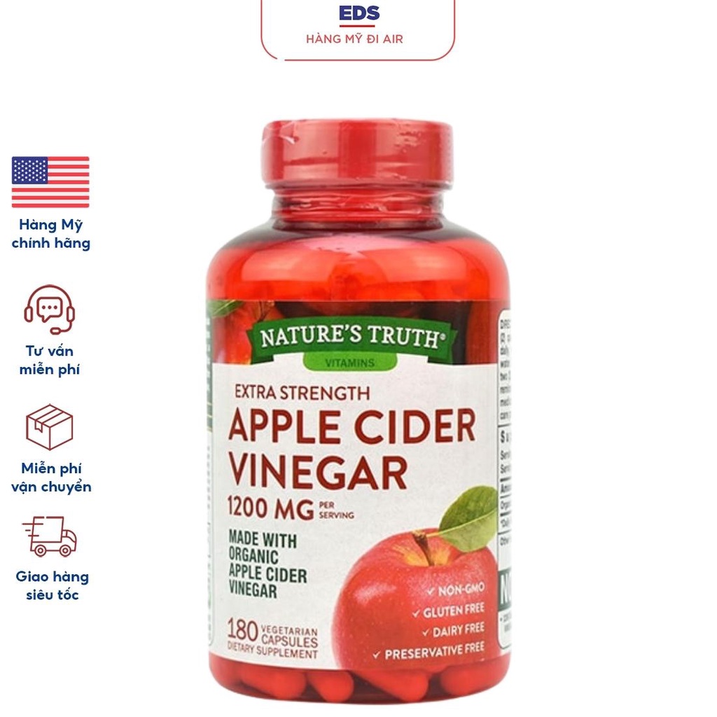 Viên uống giấm táo date 6/2025 hữu cơ giảm cân Apple Cider Vinegar 180 viên - EDS Hàng Mỹ