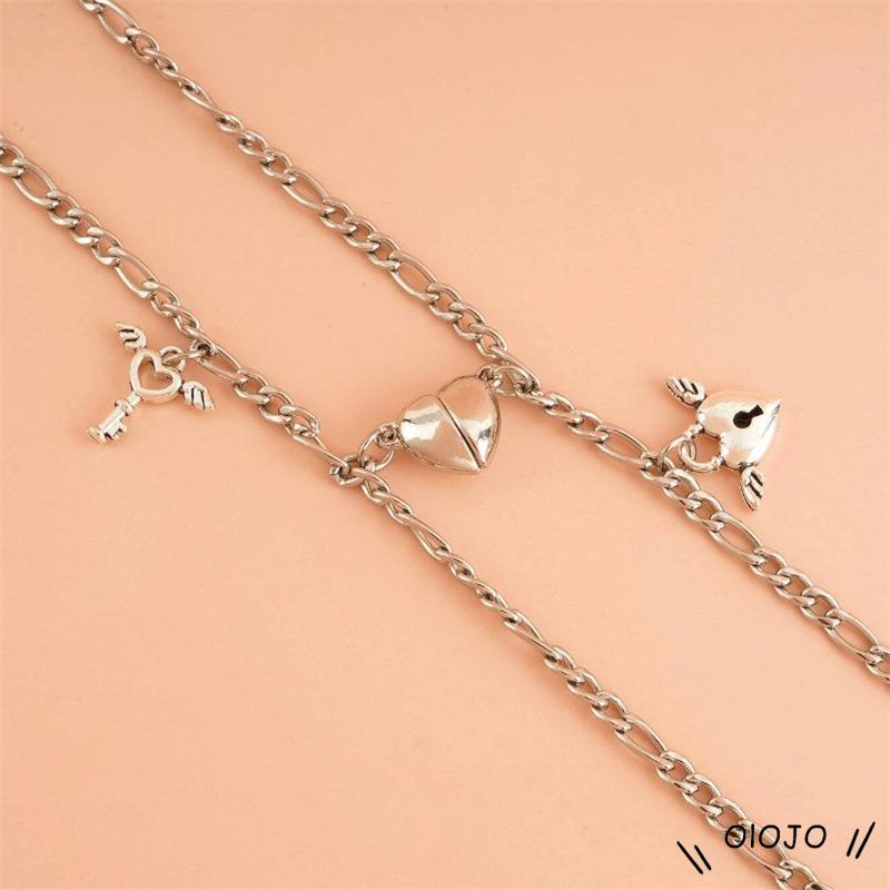 Bộ vòng đeo tay bằng thép titan khóa nam châm hình ổ khóa trái tim cho nam và nữ
