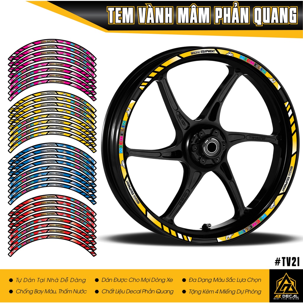 Tem Dán Vành Michelin Phản Quang | TV21 | Decal Dán Mâm Xe Máy Chống Nước, Chống Xước, Dễ Dán