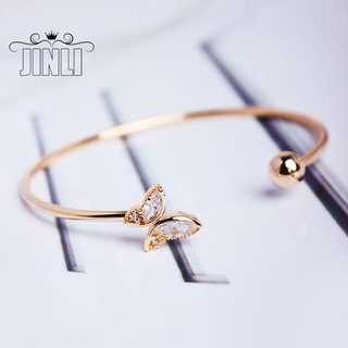 Vòng đeo tay hợp kim dạng hở mặt bươm bướm đính đá mạ vàng xinh xắn thời trang