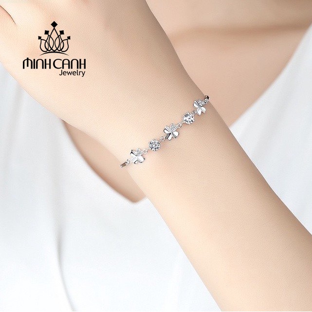 Lắc Tay 4 Lá Mix Đá Dây Mảnh - Minh Canh Jewelry