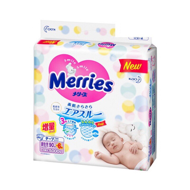 Bỉm Merries Nội Địa Nhật Bản NB96/ S88/ M68/ L58/ XL44/ XXL28, Tã Merries Cho Bé Siêu Thấm Hút