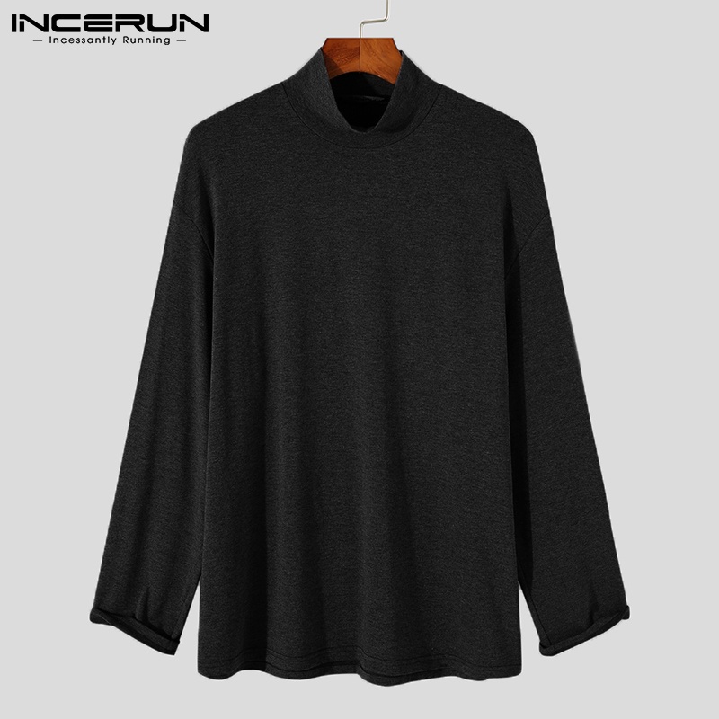 Áo INCERUN Tay Dài Cổ Cao Vải Mỏng Đơn Giản Phong Cách Cơ Bản 3 Màu Tùy Chọn Dành Cho Nam