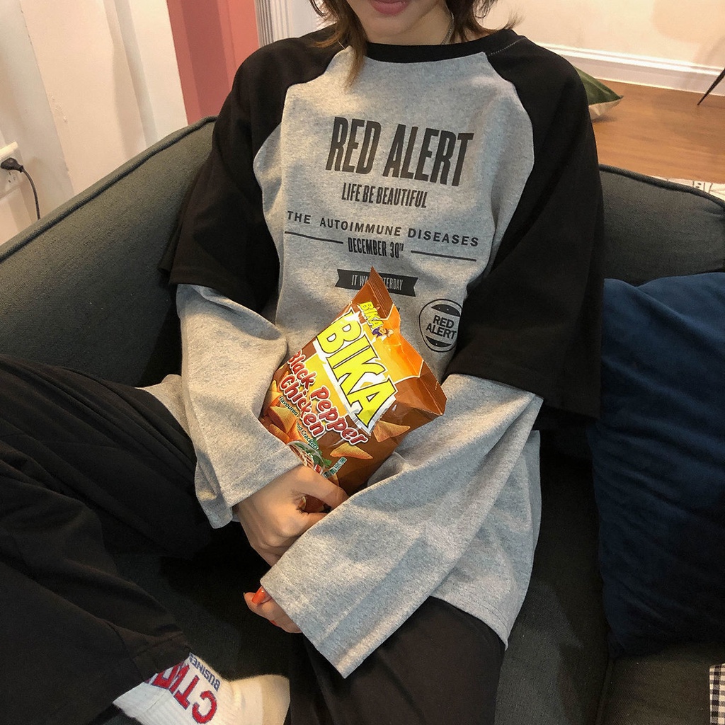 Áo Thun Dài Tay Giả Hai Lớp Phong Cách Hàn Quốc Thời Trang Cho Nữ