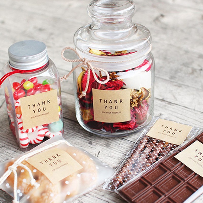Bộ 60 Miếng Dán Trang Trí Bánh Chữ Thank You Bằng Giấy Kraft