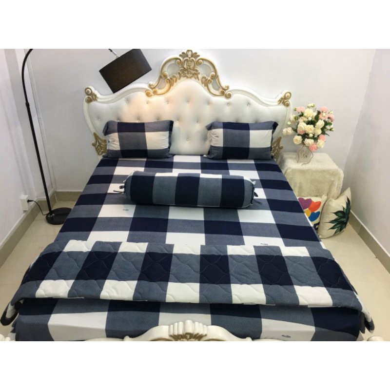 BỘ 4 DRAP GA THUN LẠNH HÀN  HỌA TIẾT KẺ SỌC MỀM MƯỚT MÁT SANG TRỌNG- ACHUA