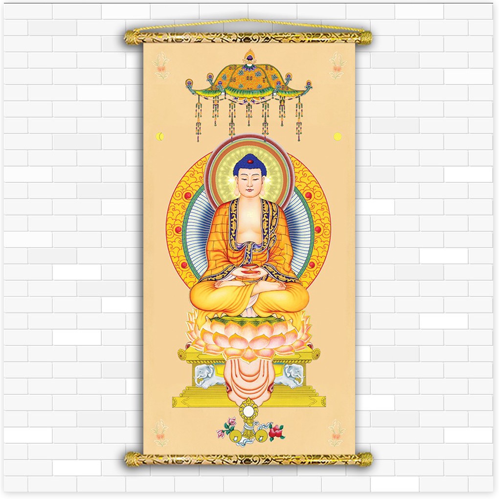 Tranh Liễn Phật Giáo - Bổn sư Thích Ca Mâu Ni  Vải canvas cao cấp nẹp sáo gỗ tự nhiên nhiều mẫu thiết kế
