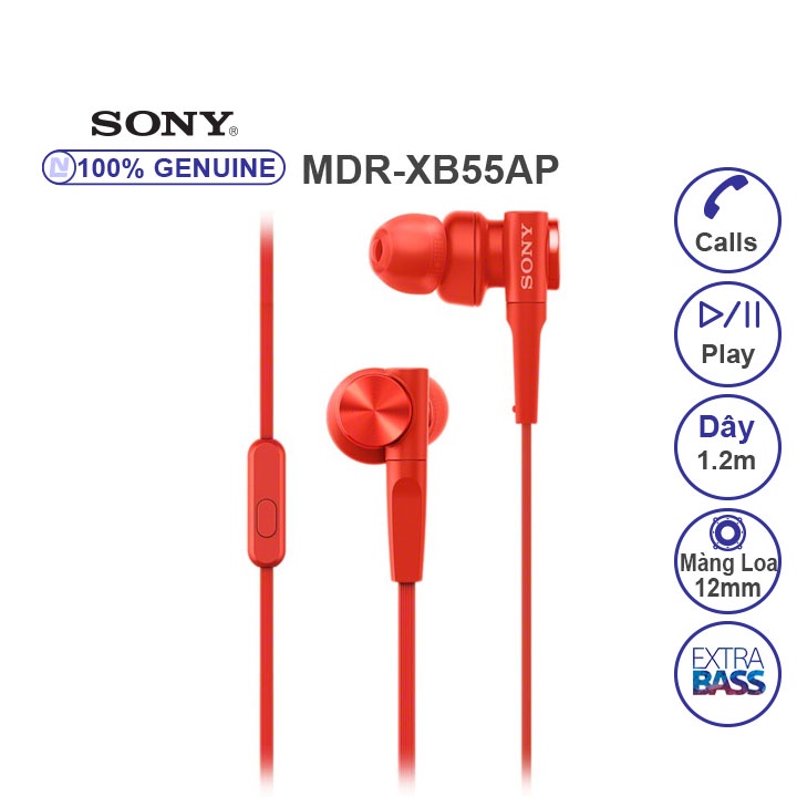 NEW Full Box - Tai nghe nhét tai Sony MDR-XB55AP [Màu đỏ] có dây tăng cường âm bass