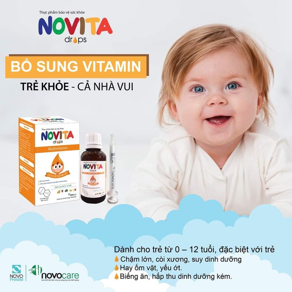 NOVITA DROPS - Bổ sung vitamin thiết yếu dạng nhỏ giọt chính xác giúp bé phát triển toàn diện – Lọ 20ml