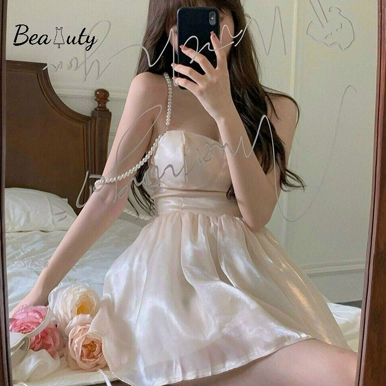 [MURIOKI] Đầm Lụa Hai Dây Dáng Chữ A Lấp Lánh Phong Cách Pháp Thời Trang Dự Tiệc Cho Nữ