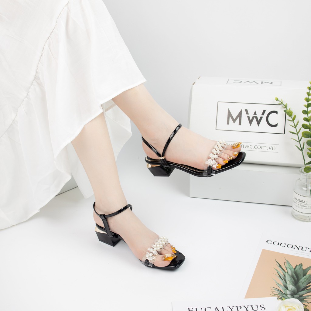 GIÀY CAO GÓT NỮ MWC- GIÀY CAO GÓT SANDAL- CAO GÓT ĐẾ VUÔNG 5CM - CAO GÓT QUAI TRONG SANG TRỌNG NỔI BẬT NUCG-3936