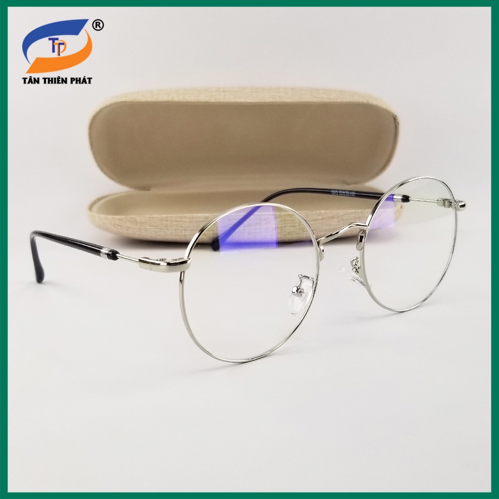 Gọng kính nam nữ mắt cận tròn kim loại 1912 màu đen, vàng, bạc. Tròng kính giả cận 0 độ chống ánh sáng xanh, chống UV