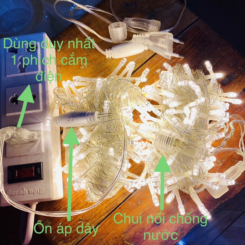 Đèn Led Trang Trí Đom Đóm 10 Mét 100 Bóng Màu Vàng Nắng Có Phích Nối, Chống Nước Tuyệt Đối