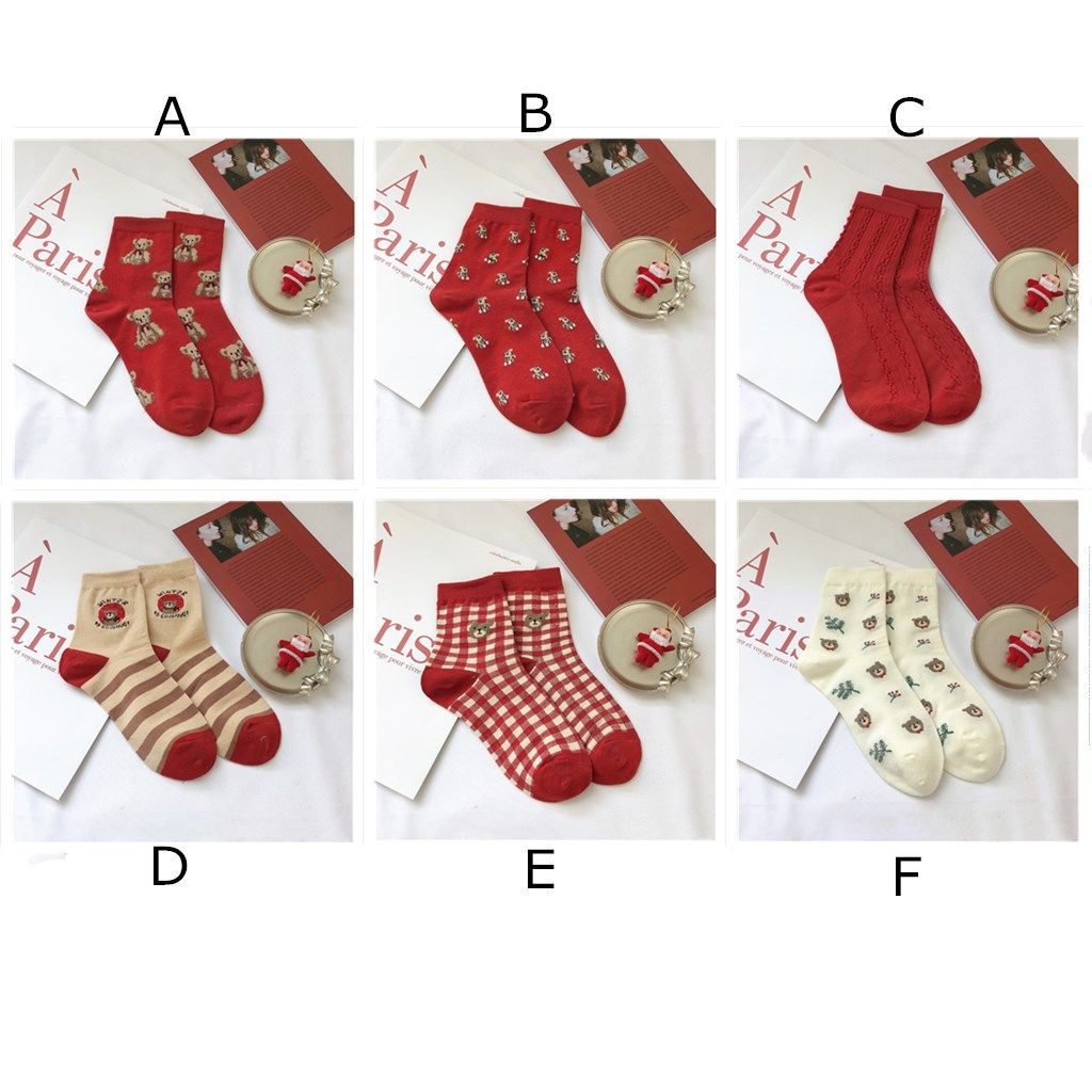 1 đôi vớ cotton cổ ngắn in hình gấu hoạt hình dễ thương thời trang thu đông cho nữ