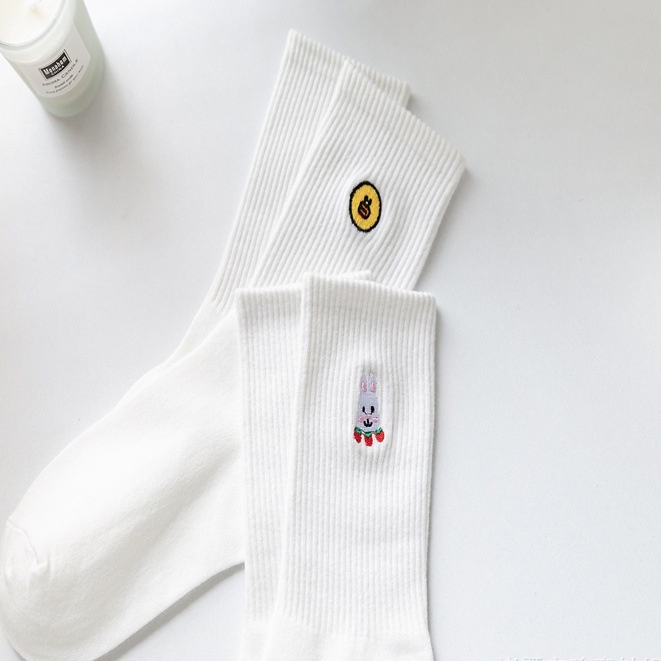 Vớ tất trắng thêu icon ếch vịt thỏ vô diệm