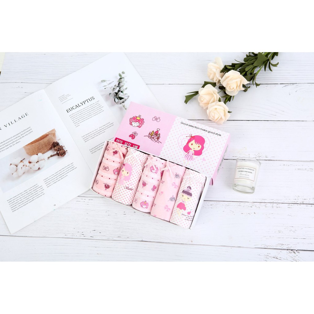 Set 5 quần lót bé gái Hàn Quốc 100% vải cotton thoáng mát, an toàn cho sức khỏe của bé mẫu Công Chúa Princess