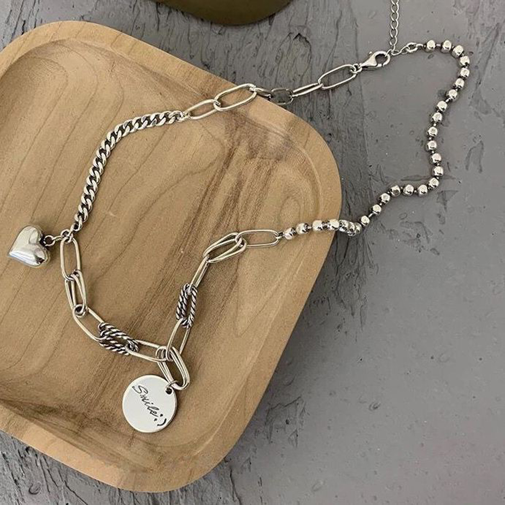 vòng cổ Hợp Kim Mặt Hình Trái Tim Khắc Chữ S925 Thời Trang Cho Nữ