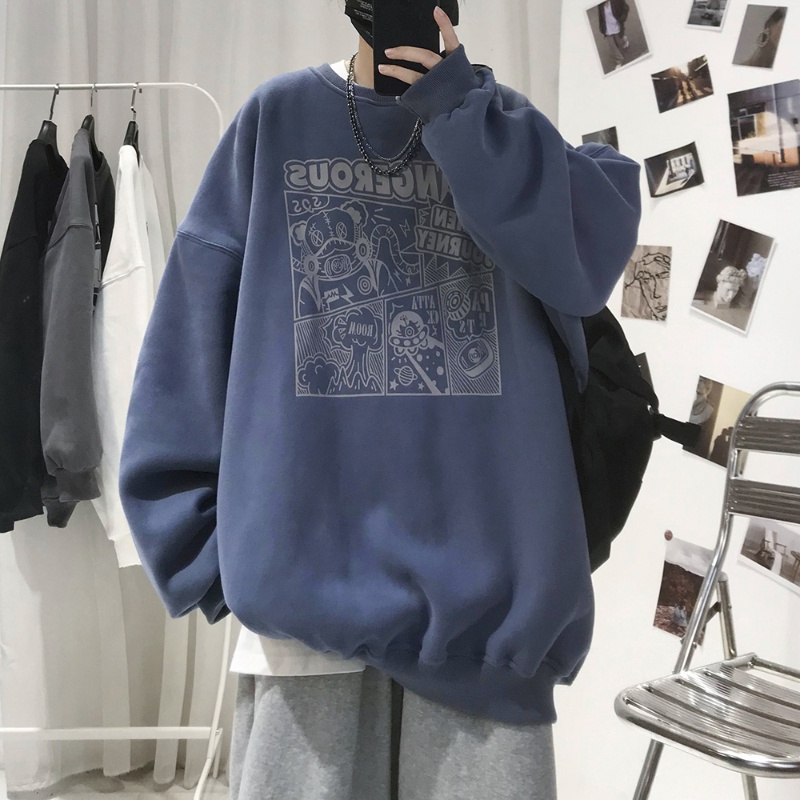 Ifnicefuture Áo hoodie Tay Dài Cổ Tròn Dáng Rộng In Họa Tiết Hoạt Hình Phong Cách Hàn Quốc Thời Trang Thường Ngày Cho Nam