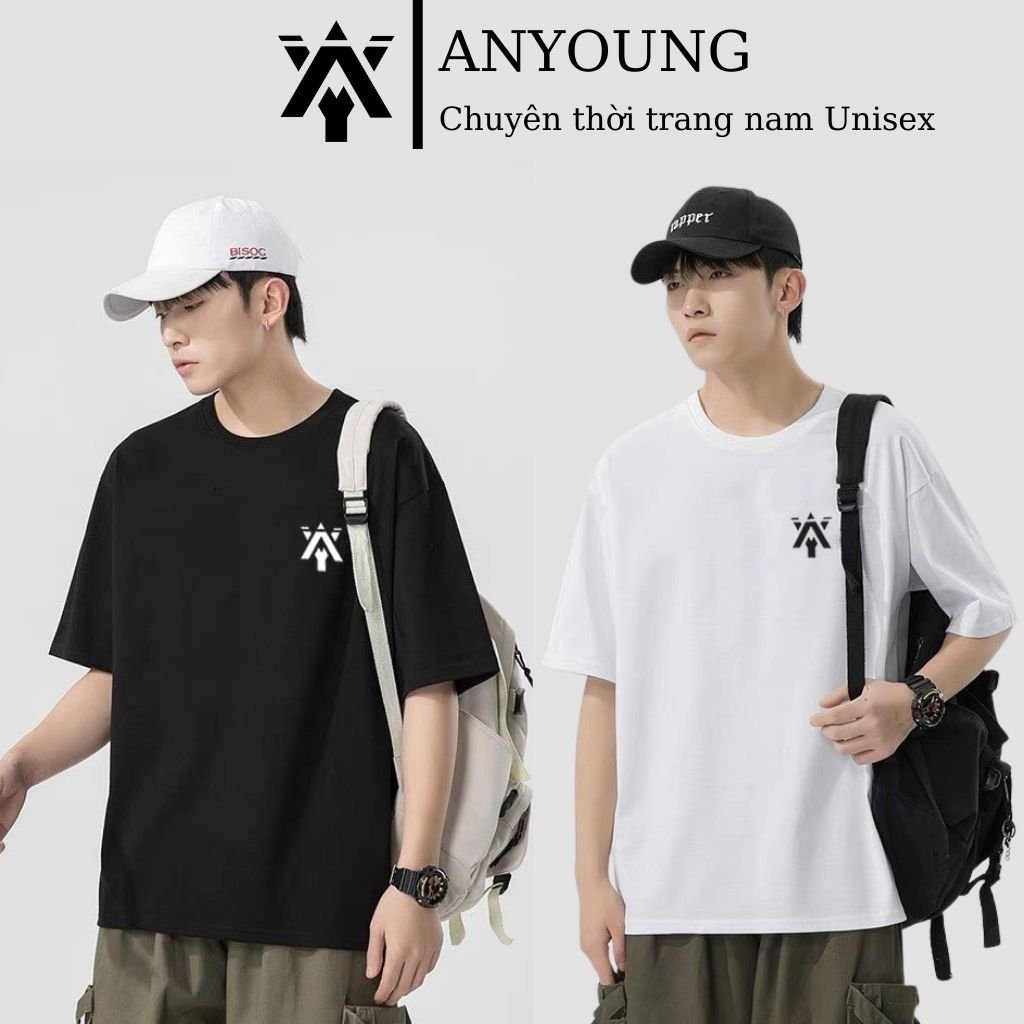 Áo Thun Nam Anyoung Áo Phông Nam Nữ 2 Màu Đen Trắng Cổ Tròn Tay Lỡ Form Rộng Dáng Unisex At315 Hottren 2022