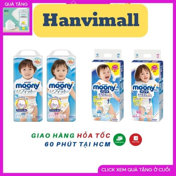 Tã bỉm Moony tiêu chuẩn nội địa nhật, tả dán/quần moony xanh size NB90/S84/M64/M58/L54/L44/XL38