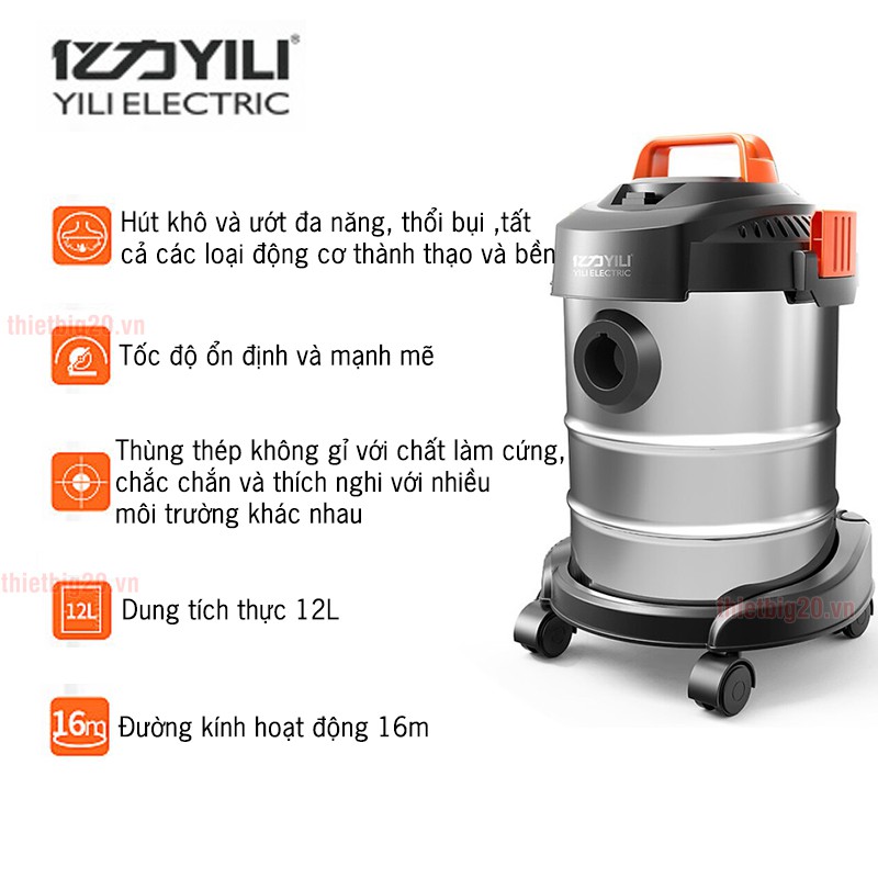 Máy hút bụi gia đình, công nghiệp YILI công suất lớn 1200W, dung tích 12L