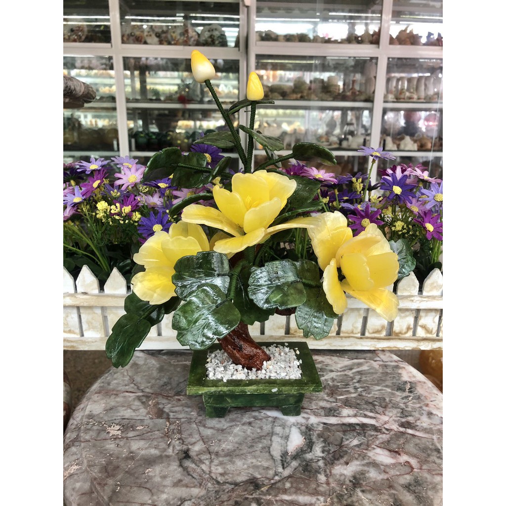 Cây Hoa Trà phong thủy đá vàng trang trí bàn làm việc - Cao 30 cm
