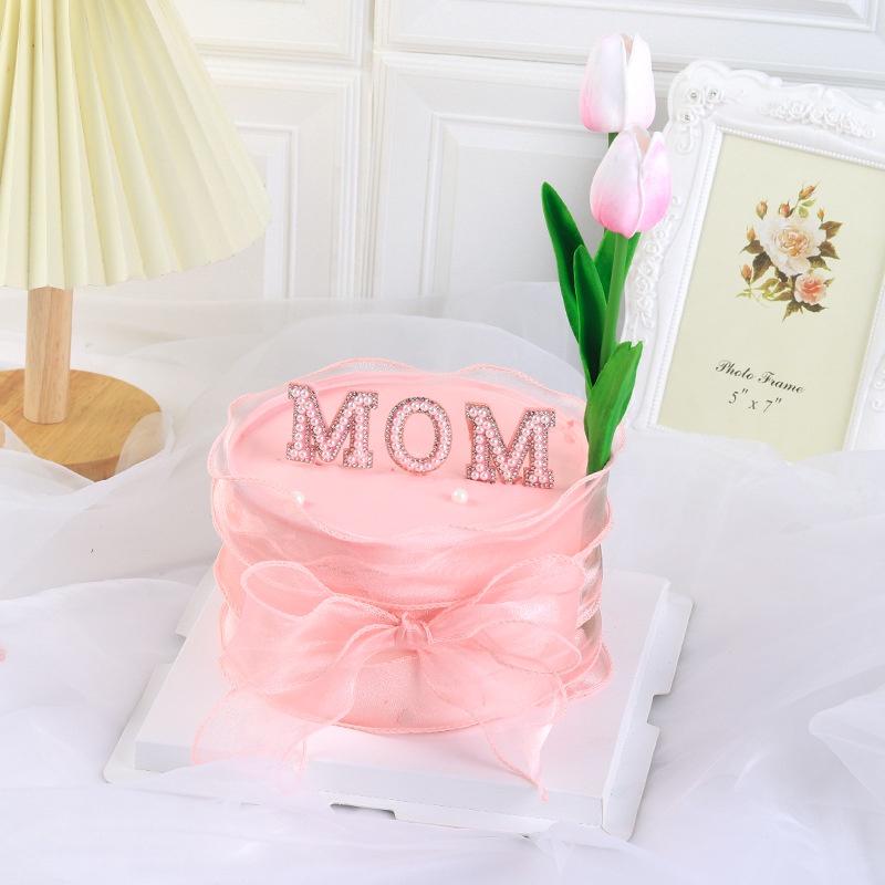 Trang trí bánh sinh nhật  set 3 thẻ cắm MOM đính hạt