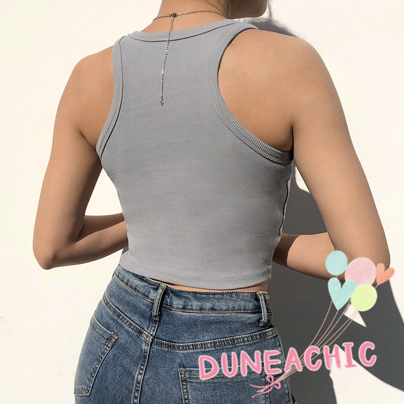 DUNEA Áo Croptop Màu Trơn Dáng Ôm Thiết Kế Đơn Giản Cho Nữ